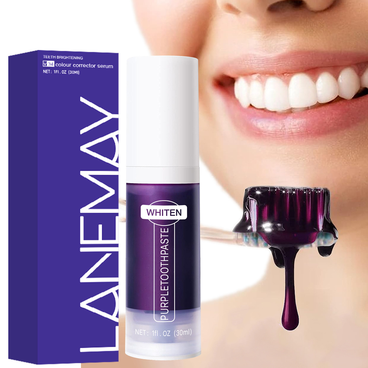 Teeth Whitening Crest - ยาสีฟันเซรั่มปรับสีฟัน V34 สีม่วง - ช่วยให้ฟันขาวขึ้น, 30