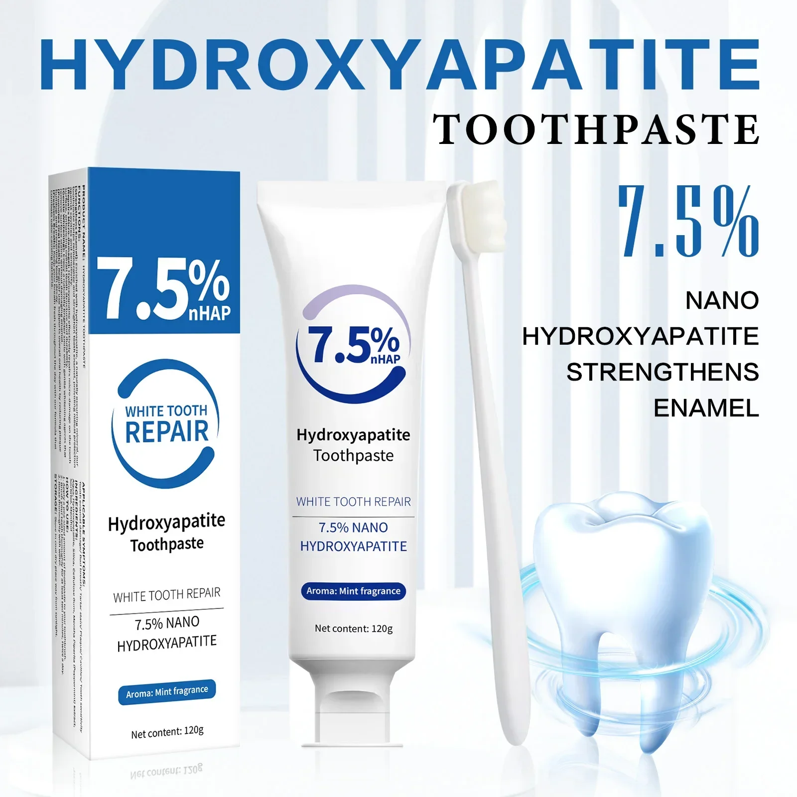 Hydroxyapatite Toothpaste - ชุดยาสีฟันและปากกาฟอกสีฟัน - สูตรซ่อมแซมเคลือบฟันด้วยไฮดรอกซีอะพาไทต์ ขจัดคราบฝังแน่นและลมหายใจสดชื่น ดูแลฟันอย่างอ่อนโยนทุกวัน