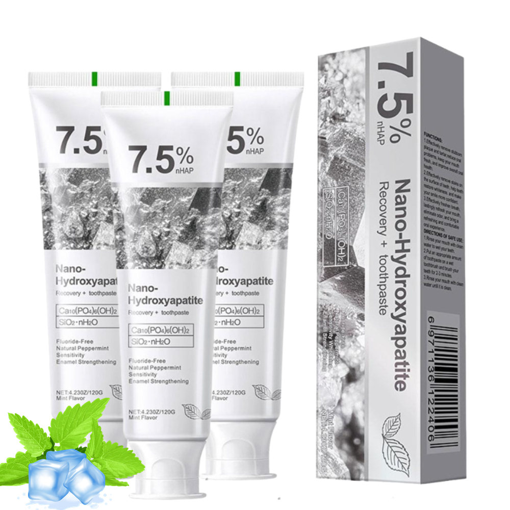 Hydroxyapatite Toothpaste - ยาสีฟันนาโนไฮดรอกซีอะพาไทต์ 7.5% ช่วยฟอกสีฟัน กลิ่นมินต์อ่อนโยน ช่วยให้ลมหายใจสดชื่น ขจัดคราบฝังแน่น