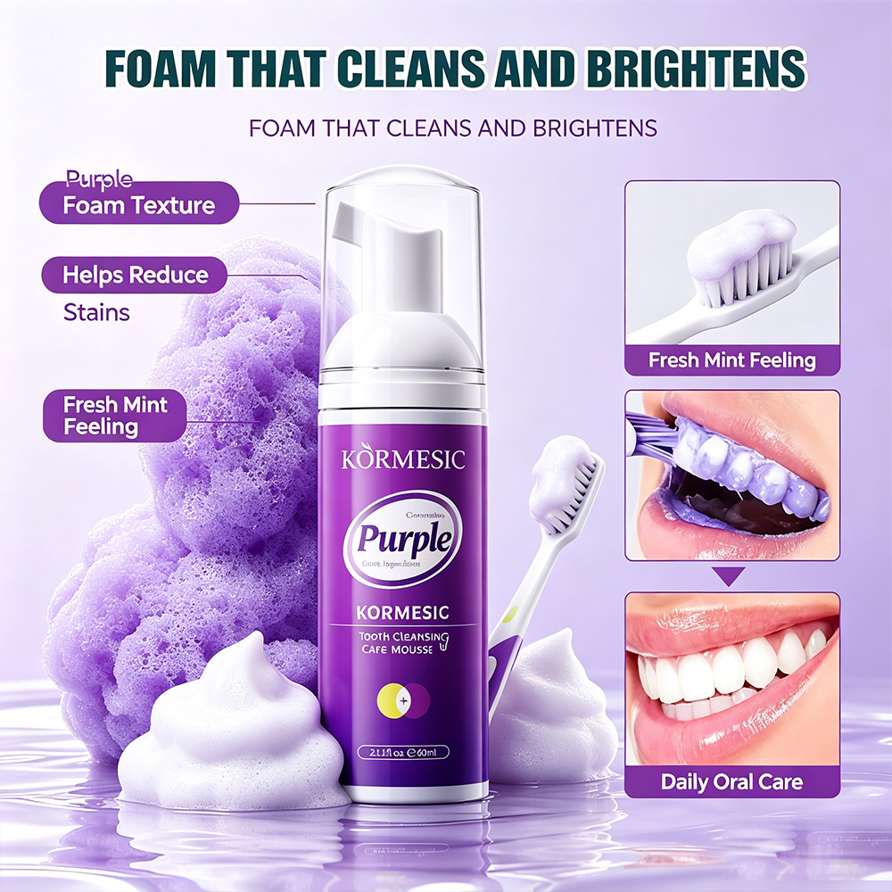 Teeth Whitening Crest - มูสฟอกฟันขาวสีม่วง V34 แก้ไขสีฟัน ขจัดคราบกาแฟ ชา ลมหายใจหอมสดชื่น