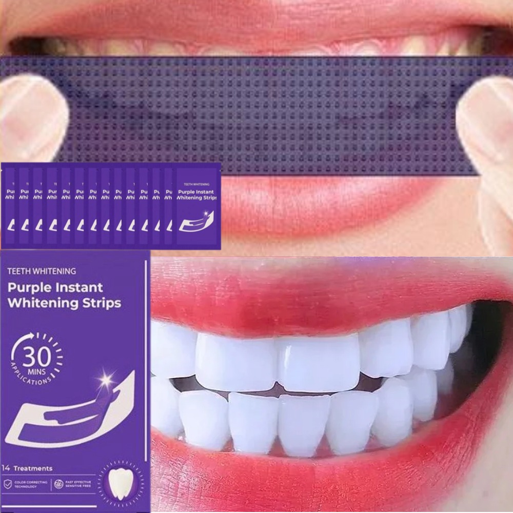 Teeth Whitening Crest - แผ่นแก้สีฟันสีม่วง 42 คู่ รุ่น V34 แผ่นฟอกฟันสีม่วง