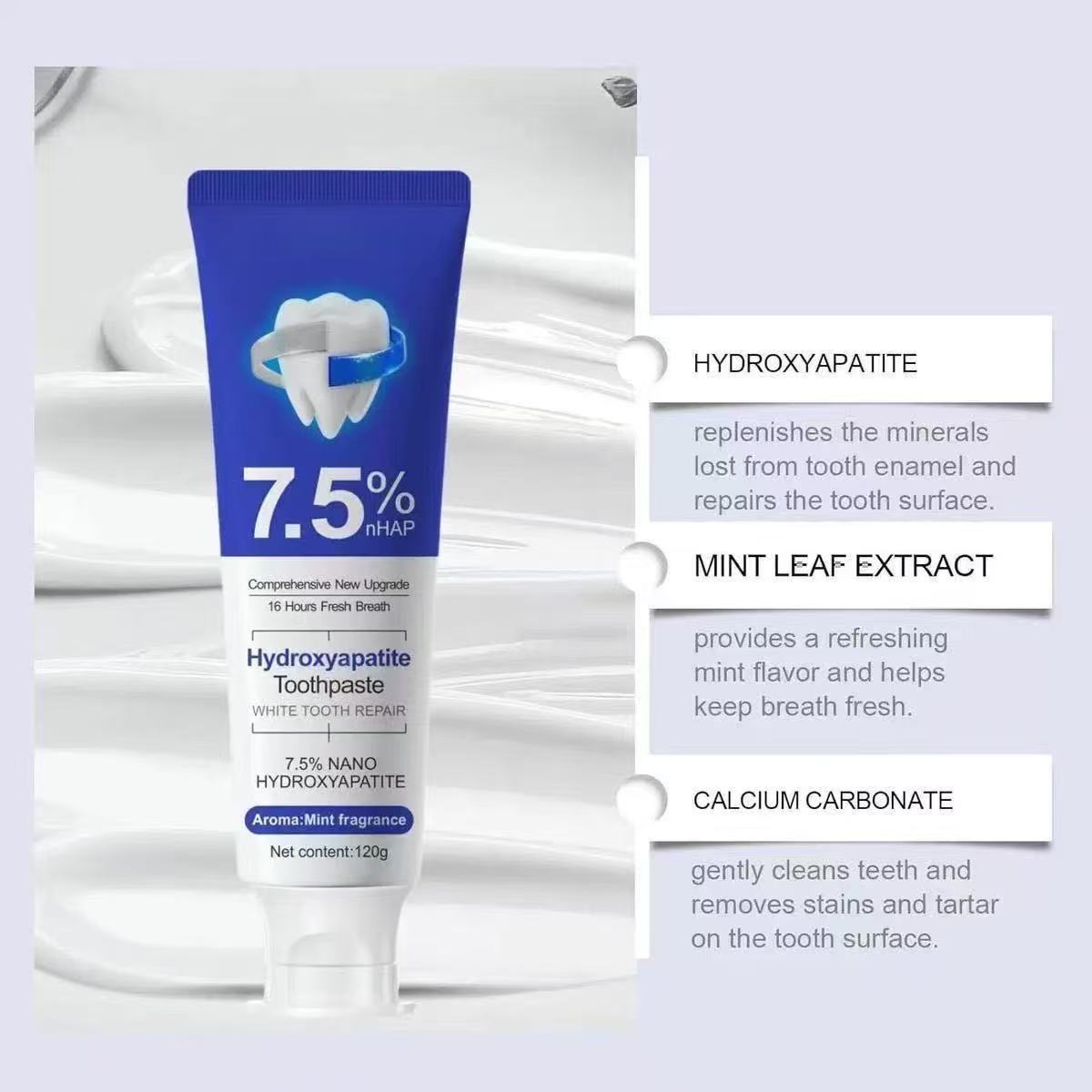 7.5%นาโนไฮดรอกซีอะพาไทต์ยาสีฟั - Hydroxyapatite Toothpaste บทวิจารณ์และราคา