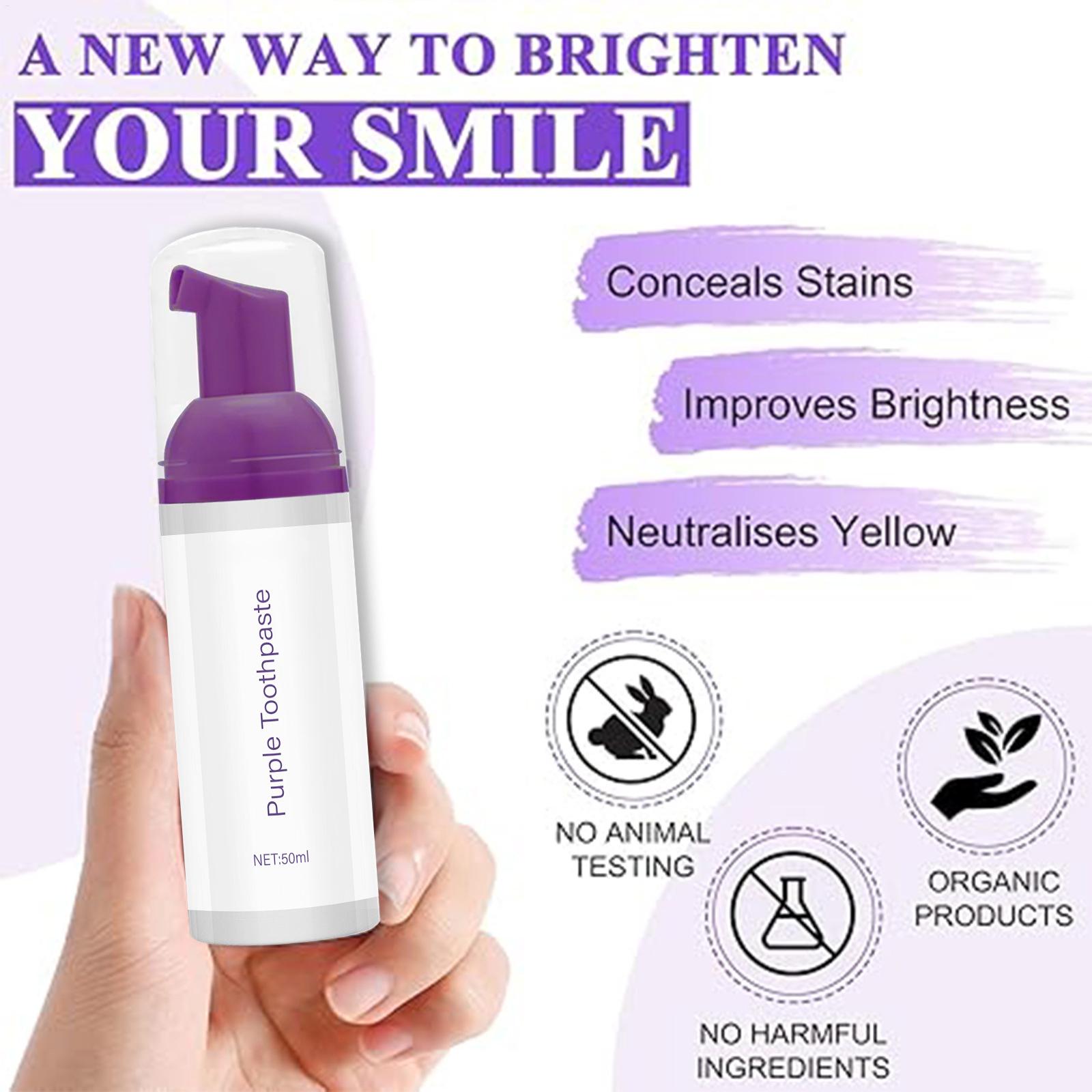 ยาสีฟันไวท์เทนนิ่งสีม่วง 50 มล - Teeth Whitening Foam Toothpaste บทวิจารณ์และราคา