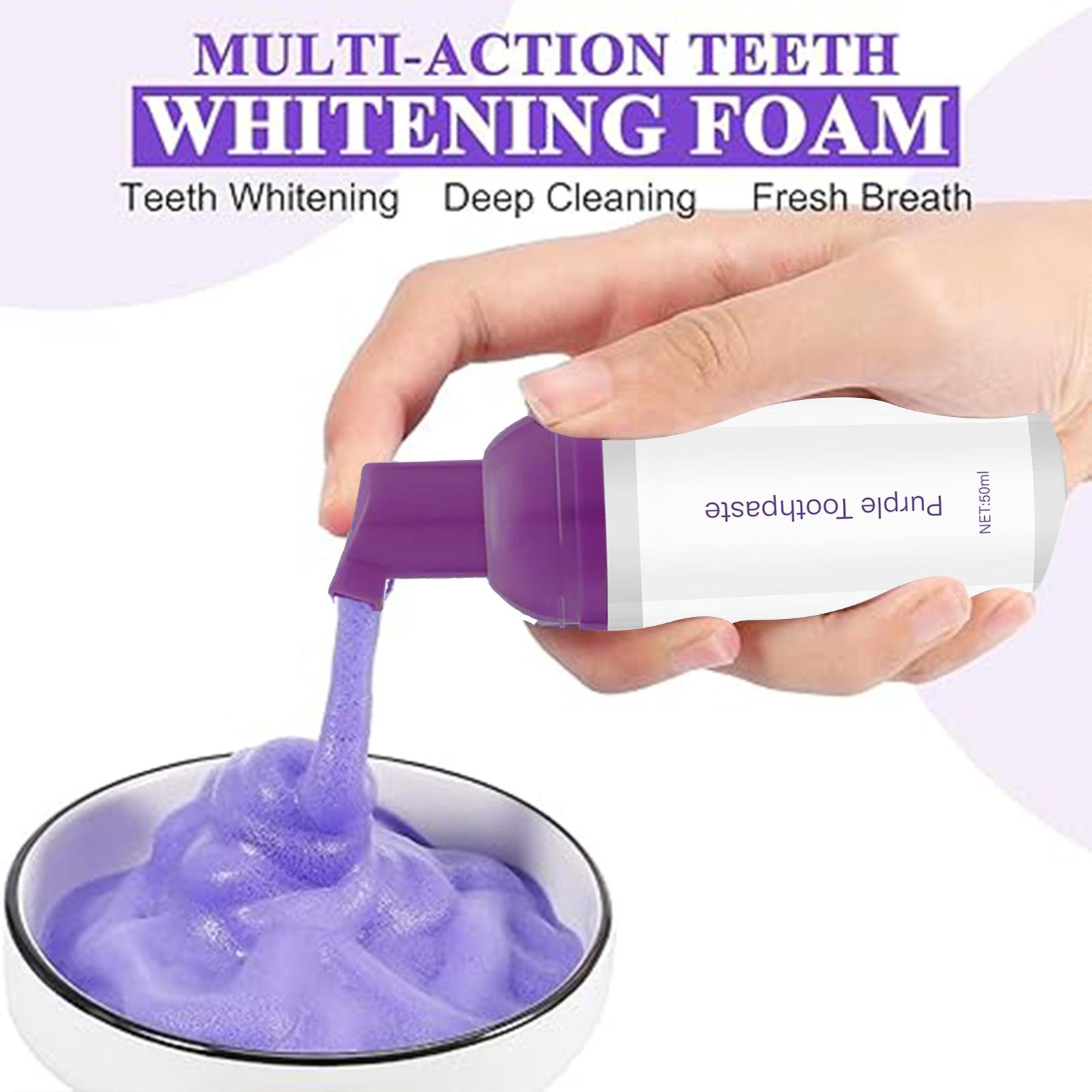 ยาสีฟันไวท์เทนนิ่งสีม่วง 50 มล - Teeth Whitening Foam Toothpaste บทวิจารณ์และราคา
