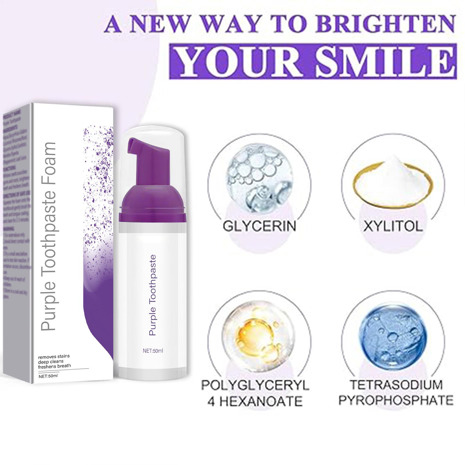 ยาสีฟันไวท์เทนนิ่งสีม่วง 50 มล - Teeth Whitening Foam Toothpaste บทวิจารณ์และราคา