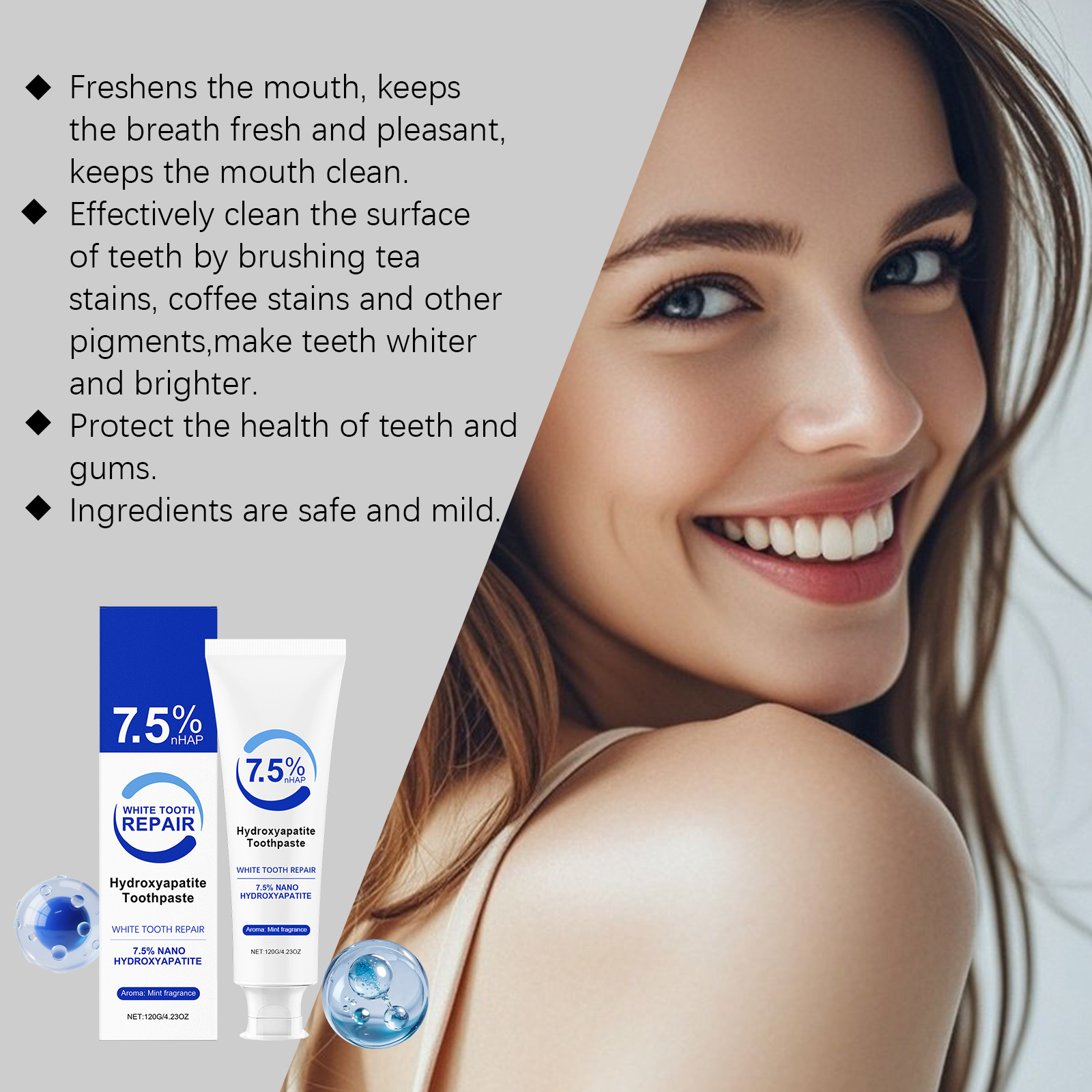 ยาสีฟันไฮดรอกซีอะพาไทต์ 7.5% ก - Teeth Whitening Foam Toothpaste บทวิจารณ์และราคา