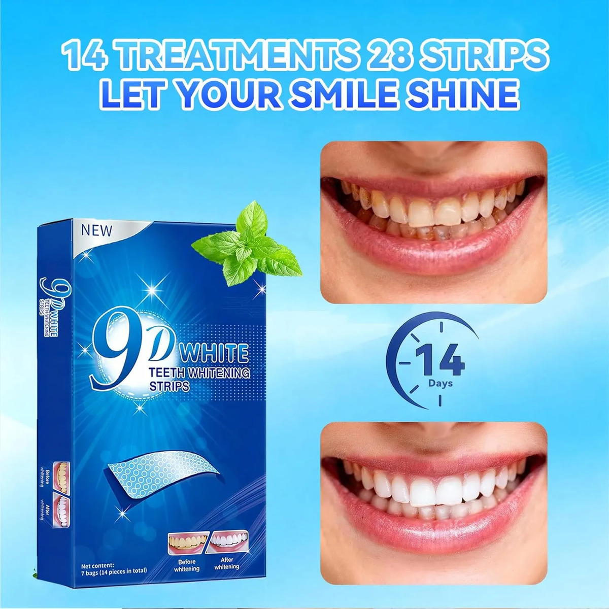 แผ่นฟอกสีฟัน - ชุดฟอกสีฟัน 9D  - Teeth Whitening Effects บทวิจารณ์และราคา